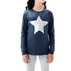 J. CREW Crewcuts Navy Blue Silver Sequin Star Long Sleeve Tee T-shirt Girls Top
